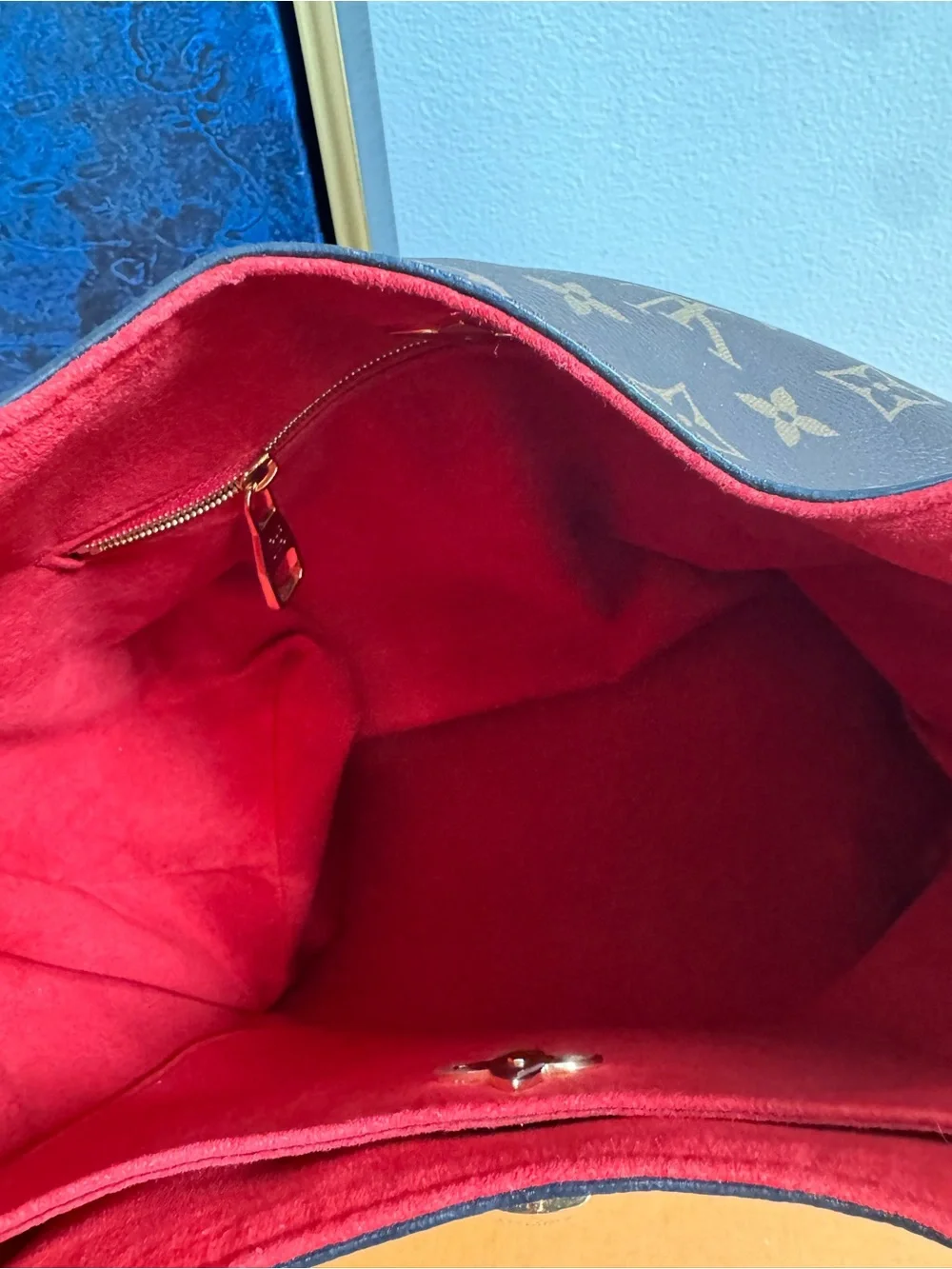 Louis Vuitton Brown Monogram Hobo with Red Trim and Gold Lock